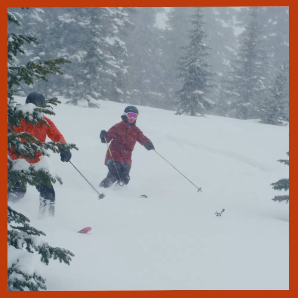 : A GIF of a skiing “Silver Sliders” in snowy mountain landscape of British Columbia, Canada.